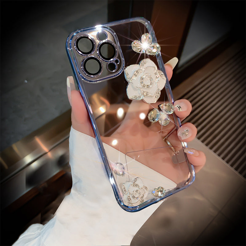 Luxury Camellia Transparent iPhone case with Lens Film - Mycasety Mycasety