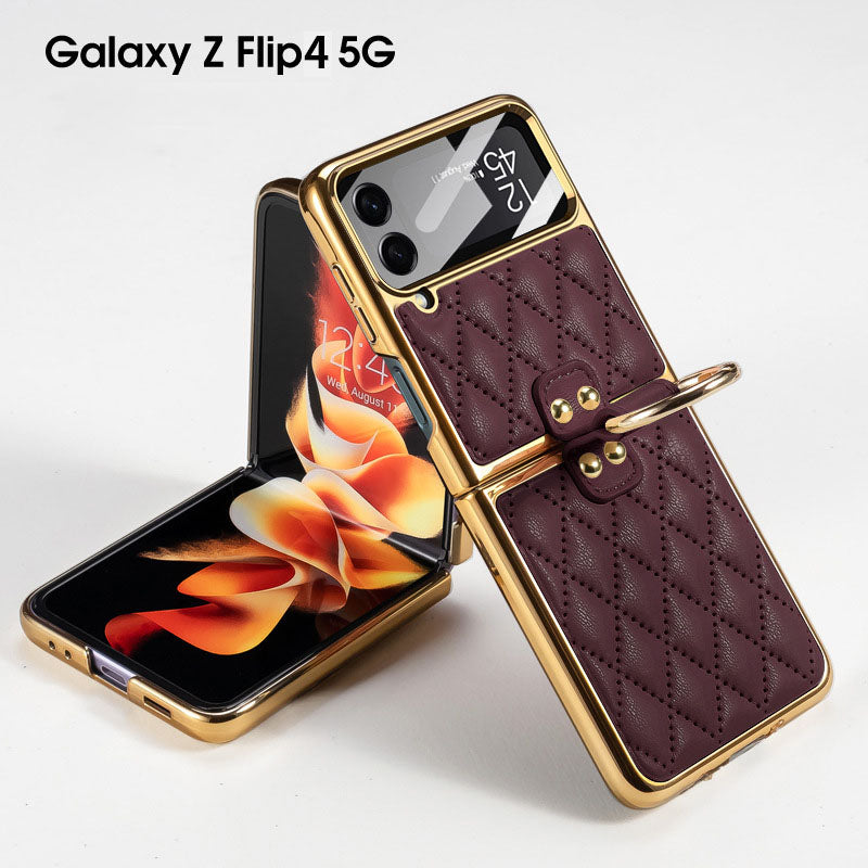 Luxury Leather Electroplating Diamond Protective Cover For Samsung Galaxy Z Flip4 Flip3 5G - Mycasety Mycasety