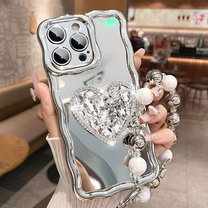 Iphone Case Rhinestone Silver Heart Rhinestone Stand iPhone Case – MYCASETY