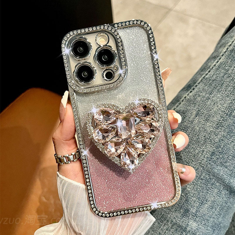 Light Luxury Electroplating Rhinestone Love Bracket iPhone Case - Mycasety Mycasety