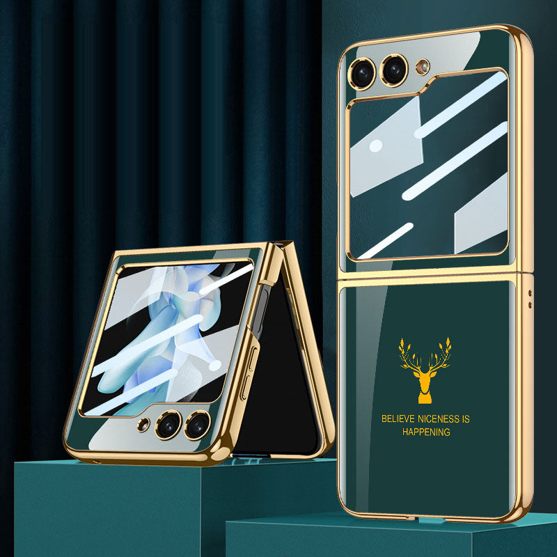 Electroplating Deer Pattern Drop-proof Phone Case For Samsung Galaxy Z Flip5 Flip4 Flip3 - mycasety2023 Mycasety