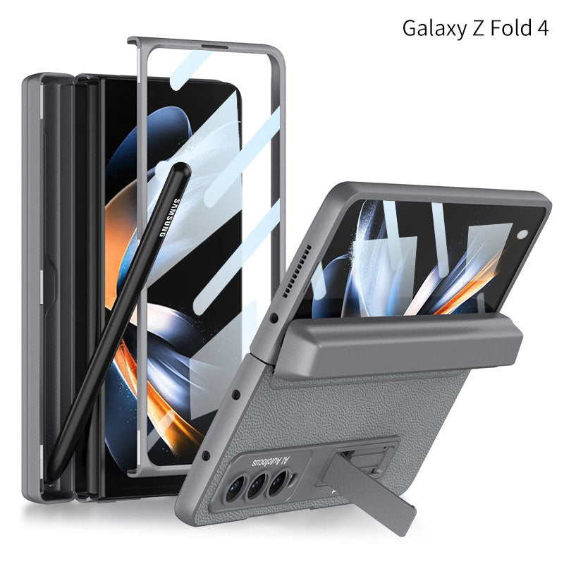 Full Protect Magnetic Hinge Case For Galaxy Z Fold4 5G With Made-in S Pen Slot & Tempered Film Stand - mycasety2023 Mycasety