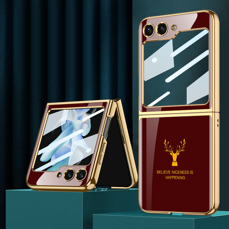 Electroplating Deer Pattern Drop-proof Phone Case For Samsung Galaxy Z Flip5 Flip4 Flip3 - mycasety2023 Mycasety