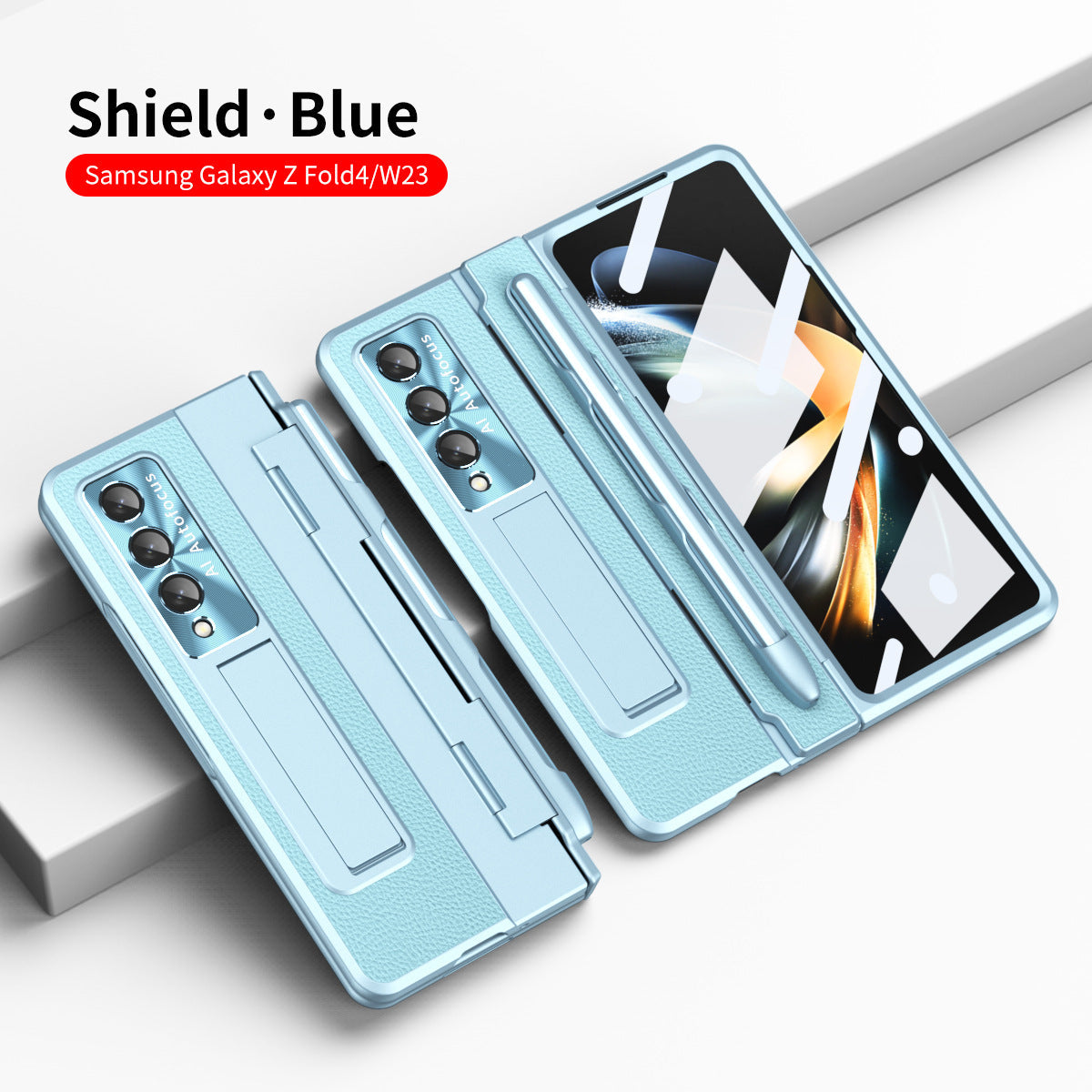 Hinge Folding Leather Magnetic Bracket Shell Electroplated Case For Samsung Galaxy Z Fold3 Fold4 5G With S Pen Slot & Stylus - Mycasety Mycasety