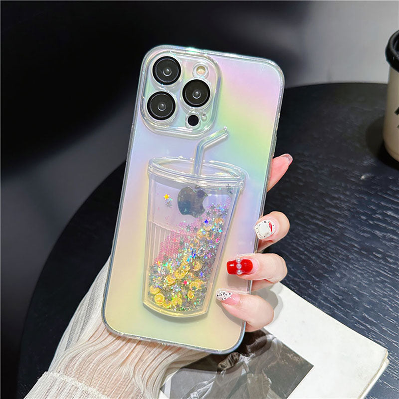Ins Gradient Milk Tea Quicksand Cup iPhone Case - Mycasety Mycasety