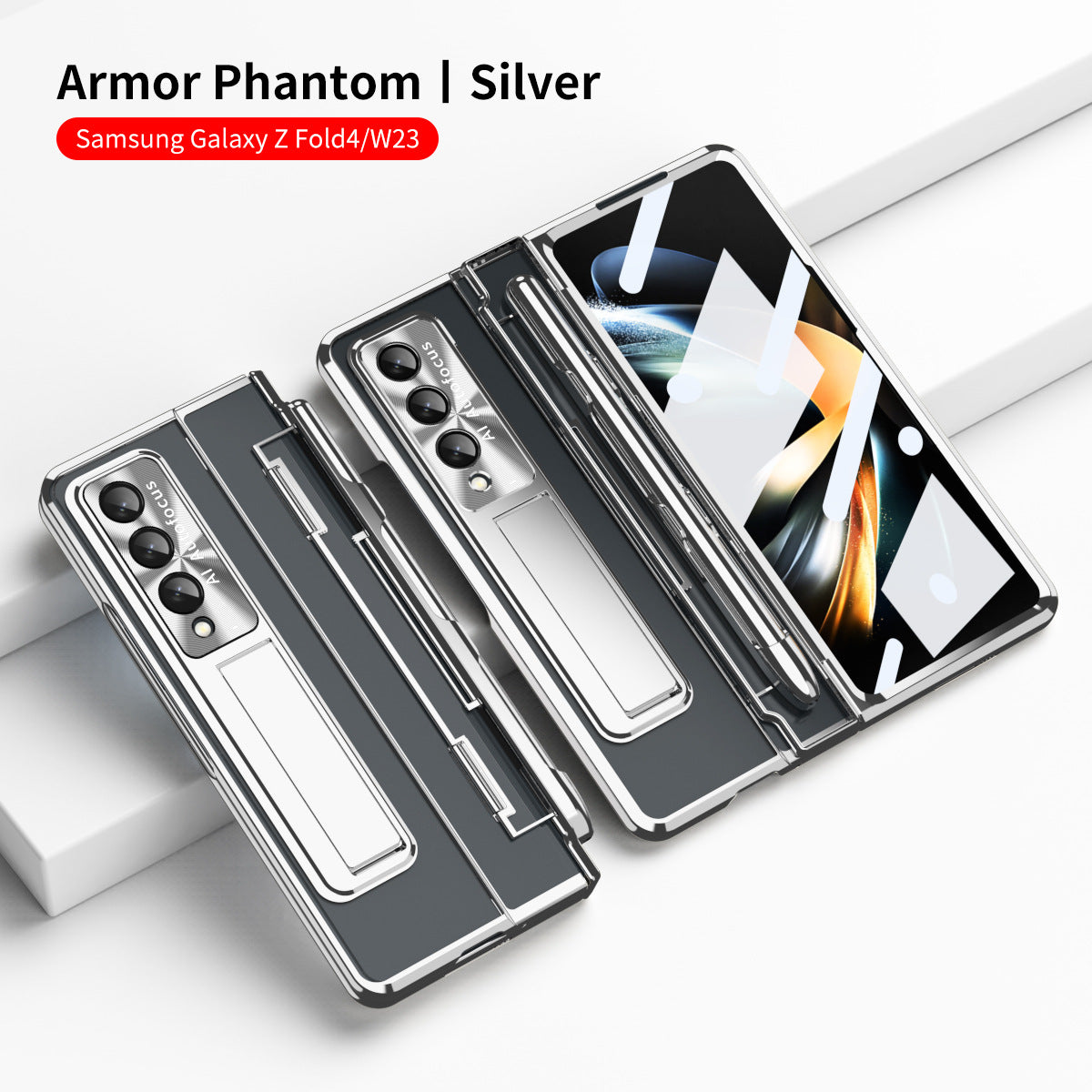 Armor Hinge Folding Magnetic Bracket Shell Case For Samsung Galaxy Z Fold3 Fold4 5G With S-Pen Slot & Stylus - Mycasety Mycasety