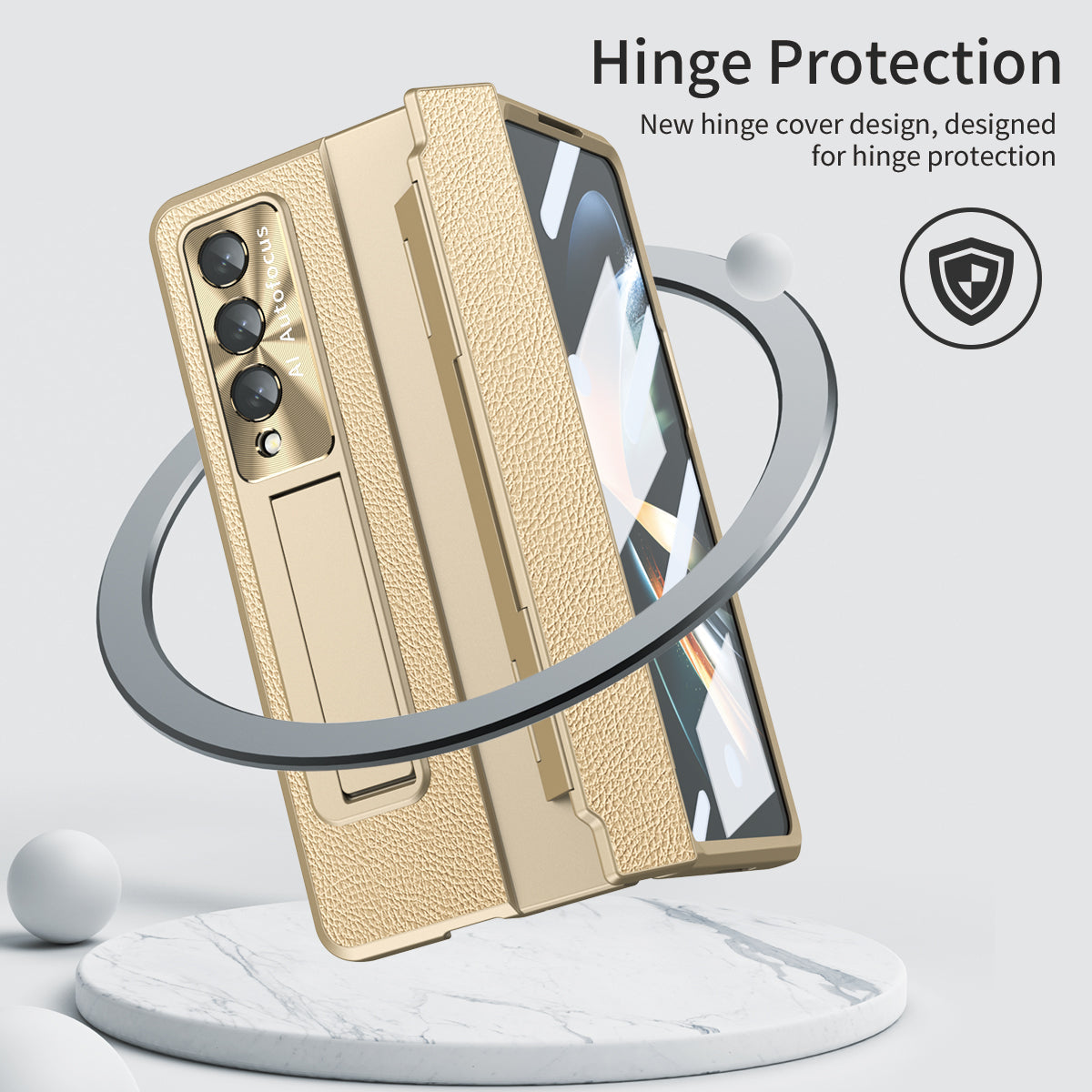 Hinge Folding Leather Magnetic Bracket Shell Electroplated Case For Samsung Galaxy Z Fold3 Fold4 5G With S Pen Slot & Stylus - mycasety2023 Mycasety