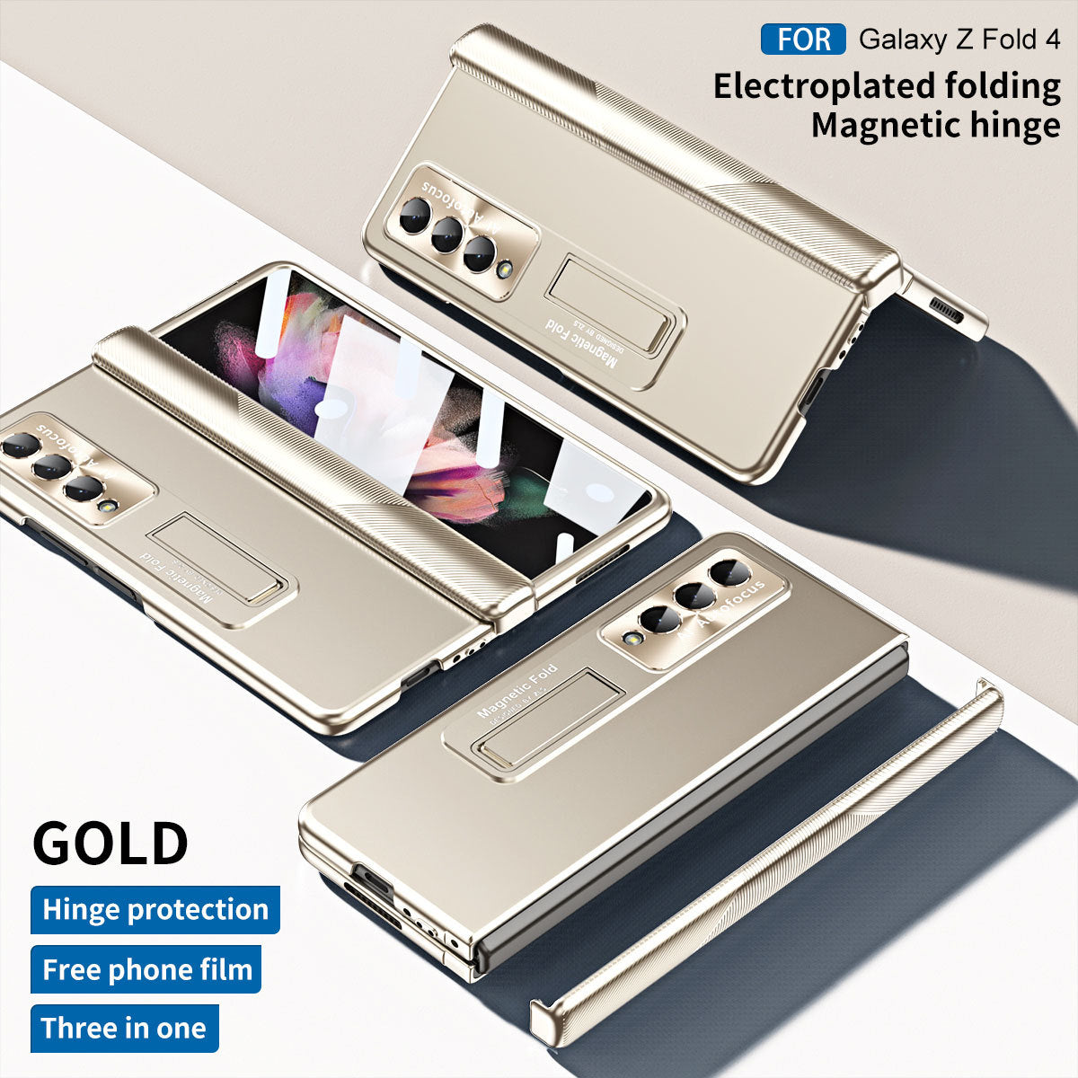 Electroplated Folding Magnetic Hinge Phone Case For Samsung Galaxy Z Fold3 Fold4 5G With Back Screen Protector - mycasety2023 Mycasety