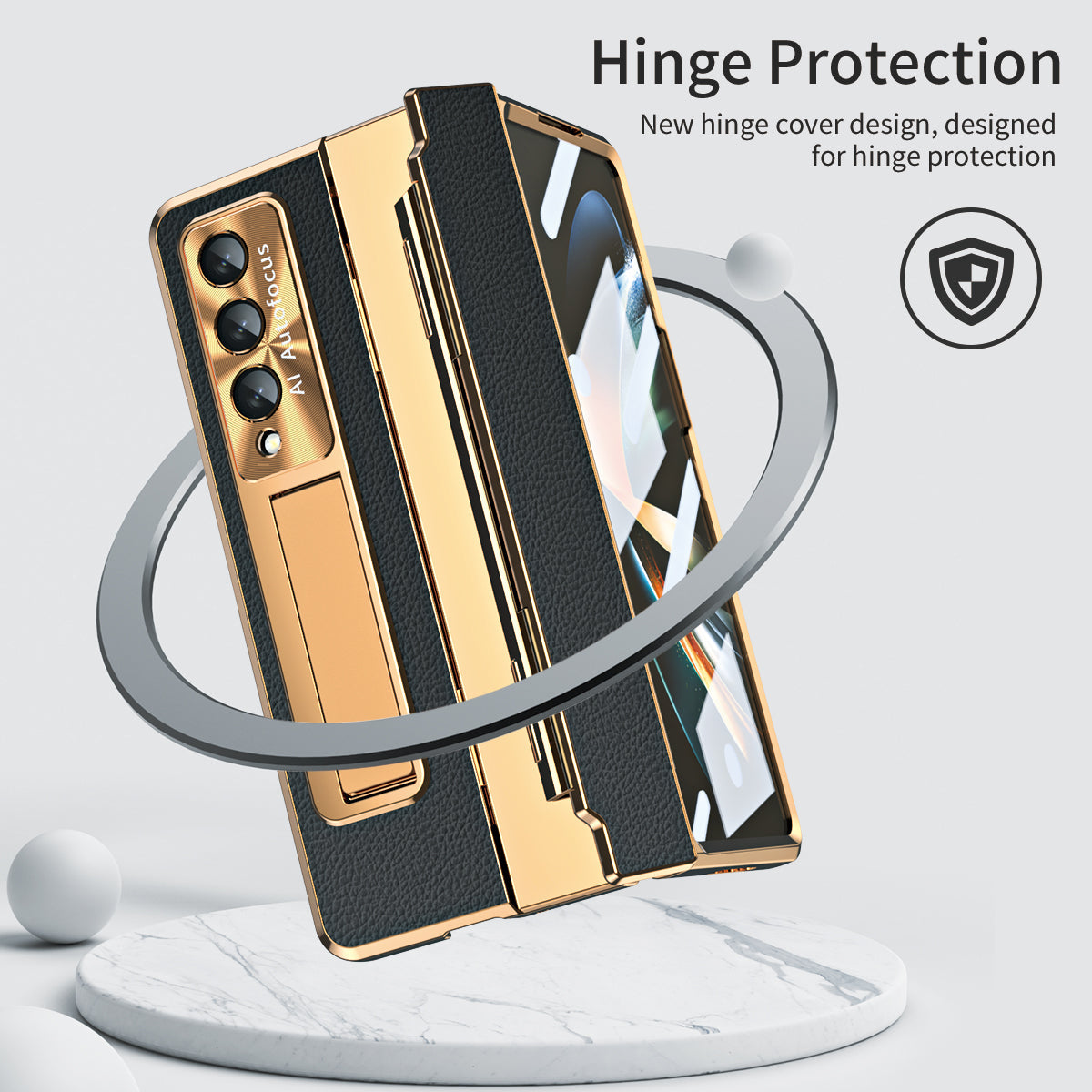 Hinge Folding Leather Magnetic Bracket Shell Electroplated Case For Samsung Galaxy Z Fold4 Fold3 5G With S Pen Slot & Stylus - mycasety2023 Mycasety
