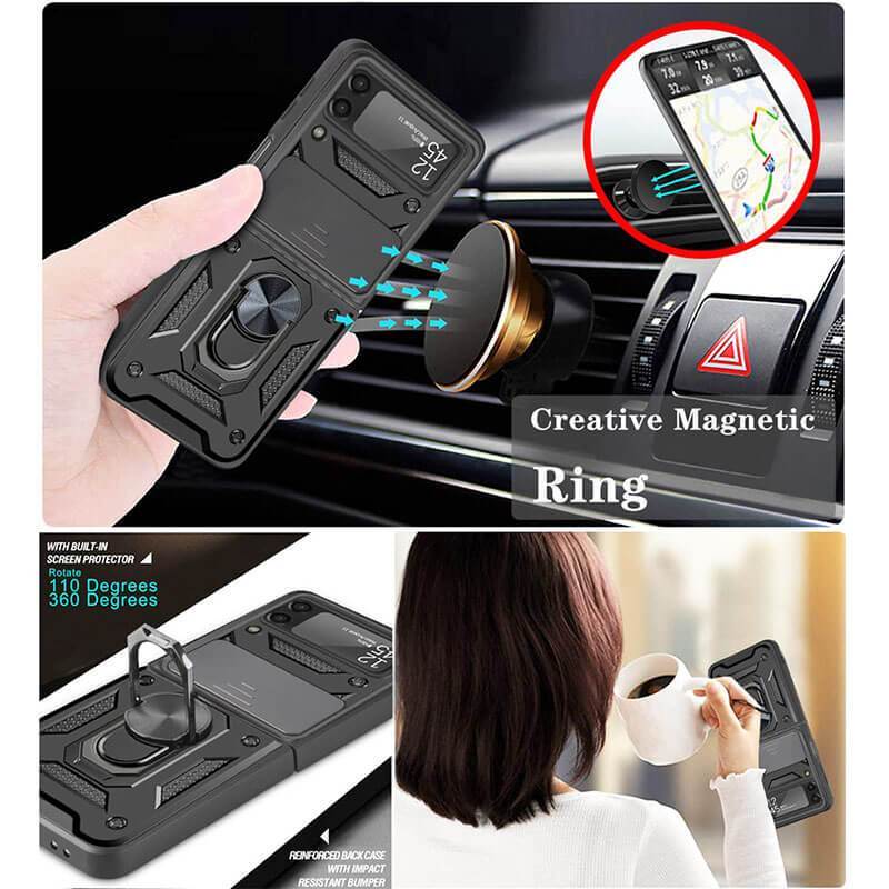 Drop Tested Cover with Magnetic Kickstand Car Mount Protective Case for Samsung Galaxy Z Flip3 Flip4 5G - mycasety2023 Mycasety
