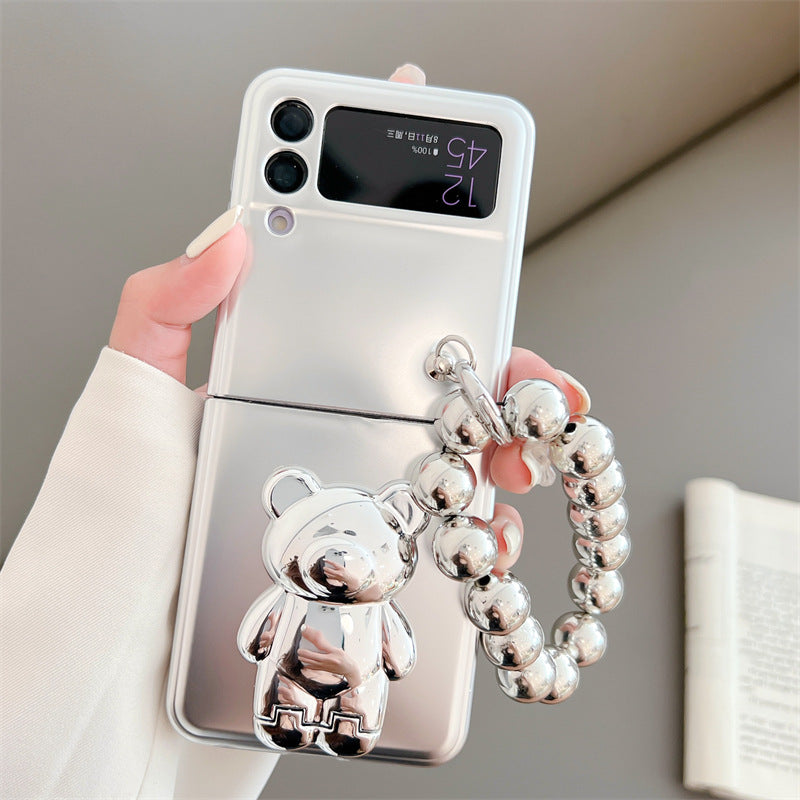 Solid Color Electroplated Bear Stand For Samsung Galaxy Z Flip3/4 Case - mycasety2023 Mycasety