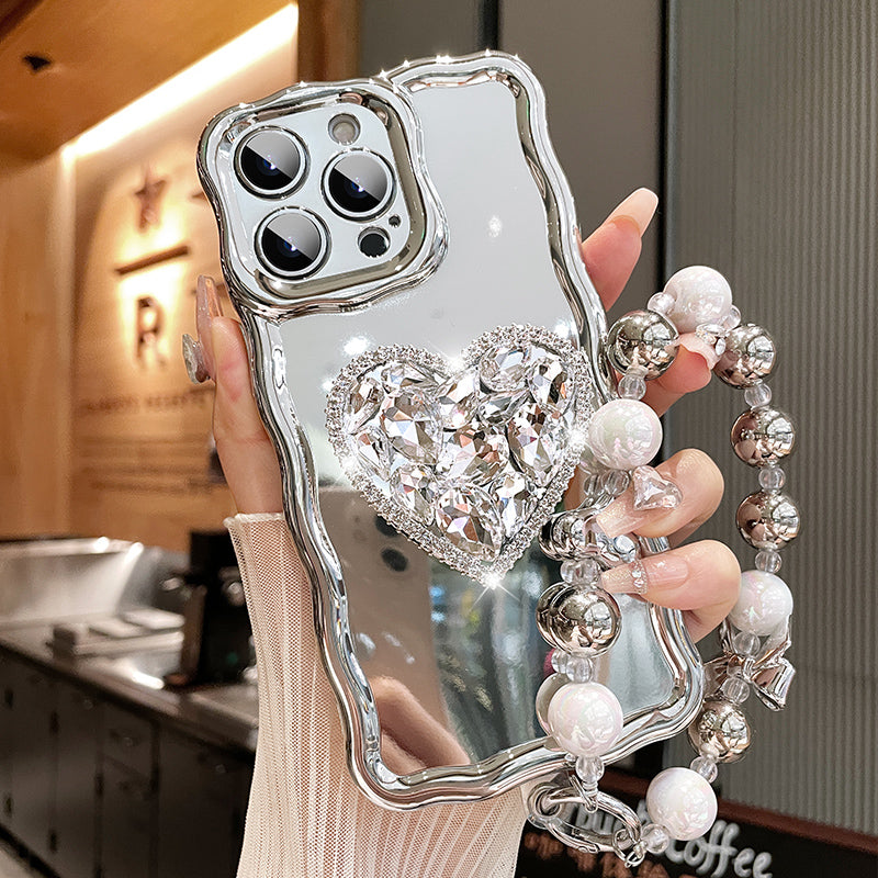 Iphone Case Rhinestone Silver Heart Rhinestone Stand iPhone Case – Mycasety