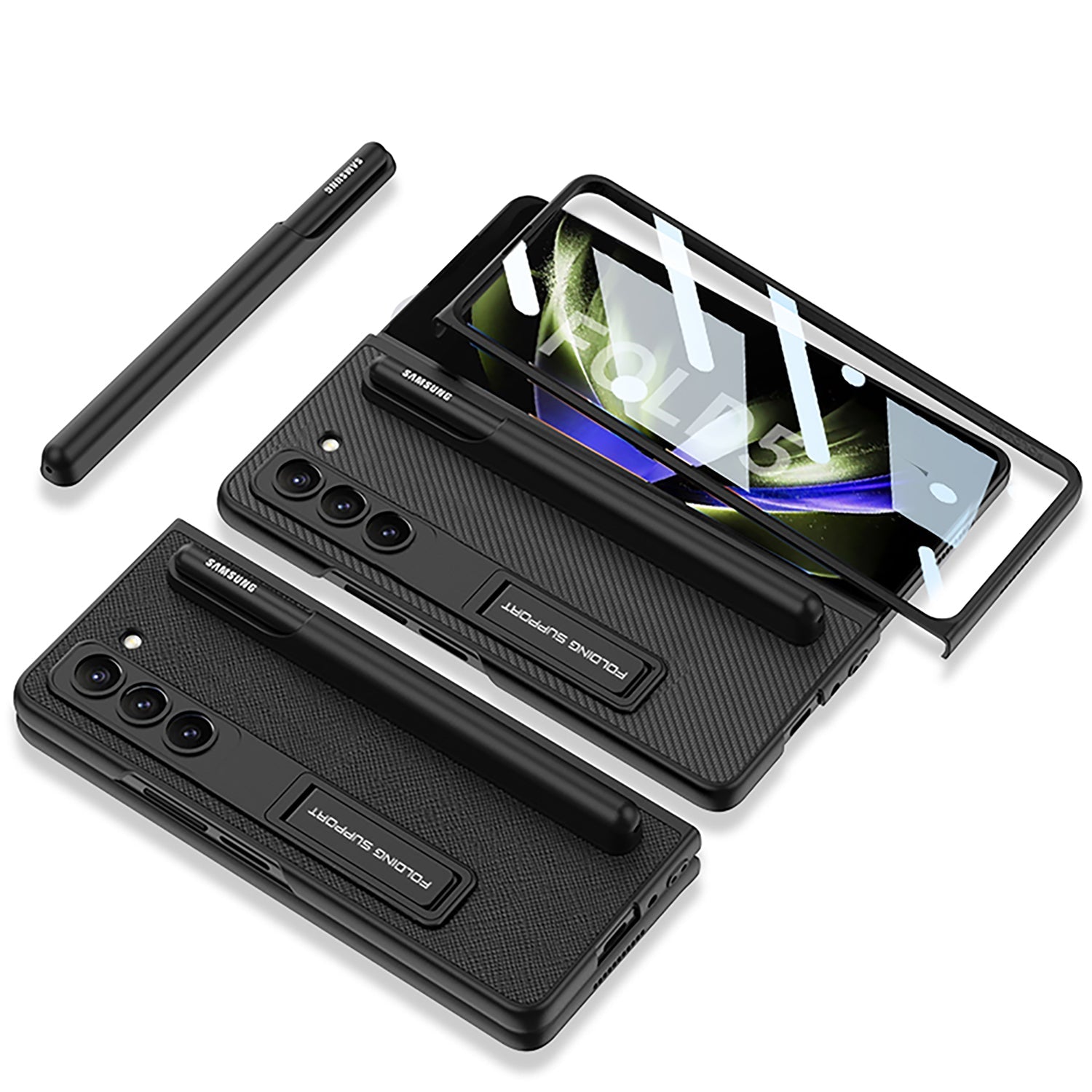Samsung Galaxy Z Fold 5 Case with Front Screen Tempered Glass Protector & Pen Slot & Stylus - mycasety2023 Mycasety