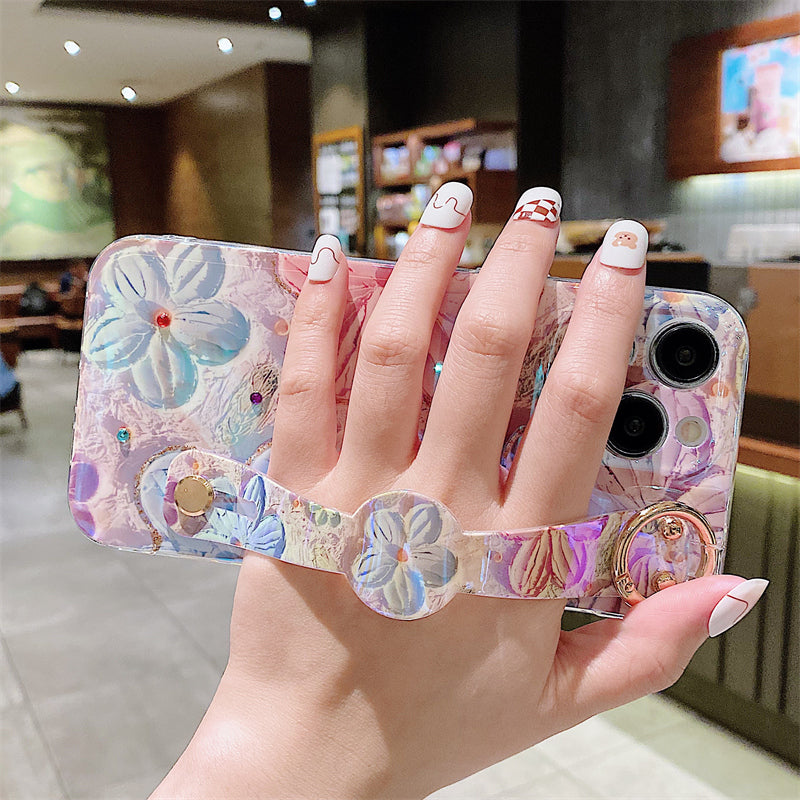 Oil Painting Flower Wristband Holder iPhone Case - Mycasety Mycasety