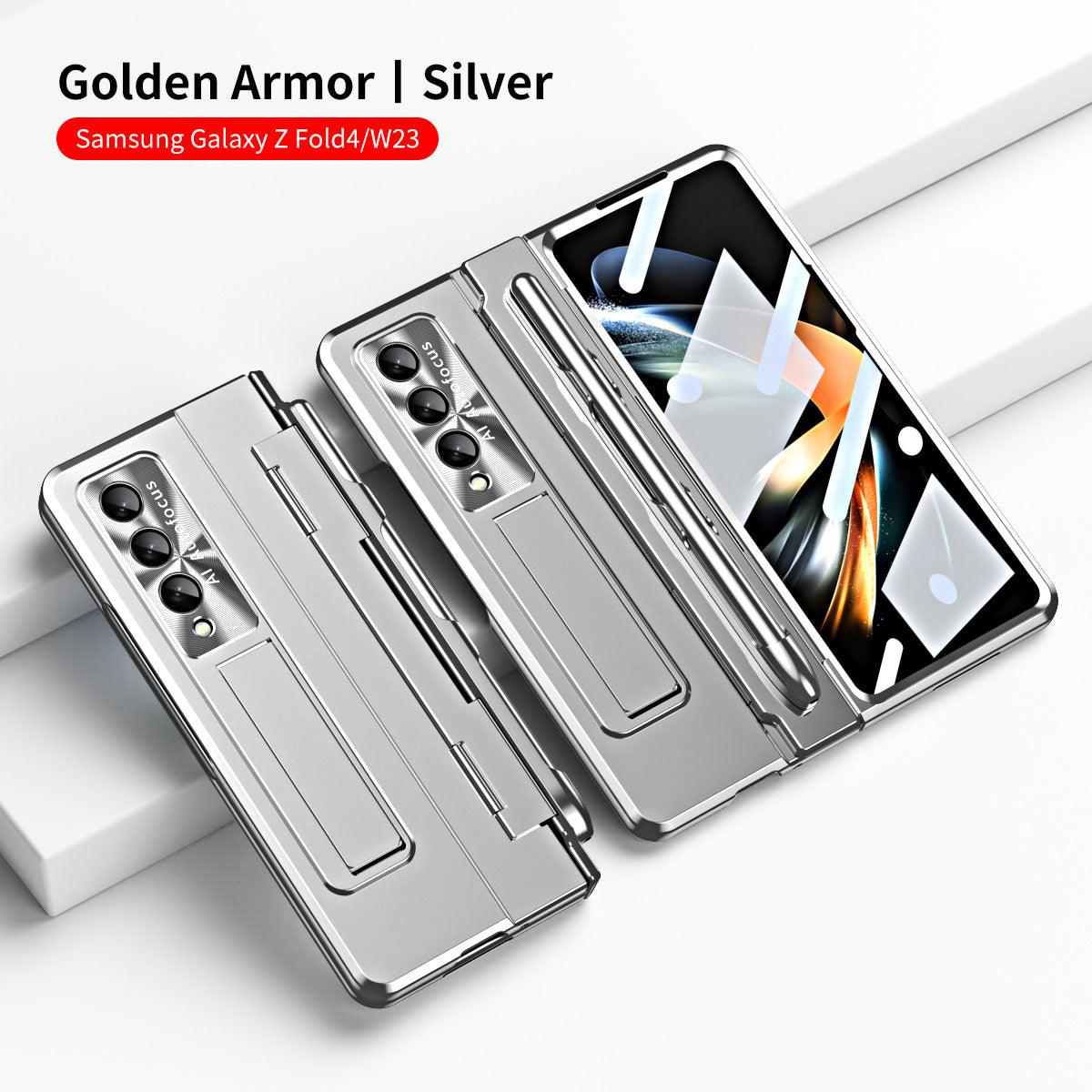 Armor Hinge Folding Magnetic Bracket Shell Case For Samsung Galaxy Z Fold3 Fold4 5G With S-Pen Slot & Stylus - Mycasety Mycasety