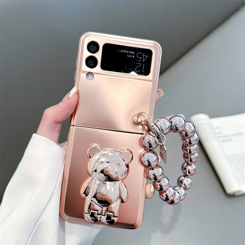 Solid Color Electroplated Bear Stand For Samsung Galaxy Z Flip3/4 Case - mycasety2023 Mycasety