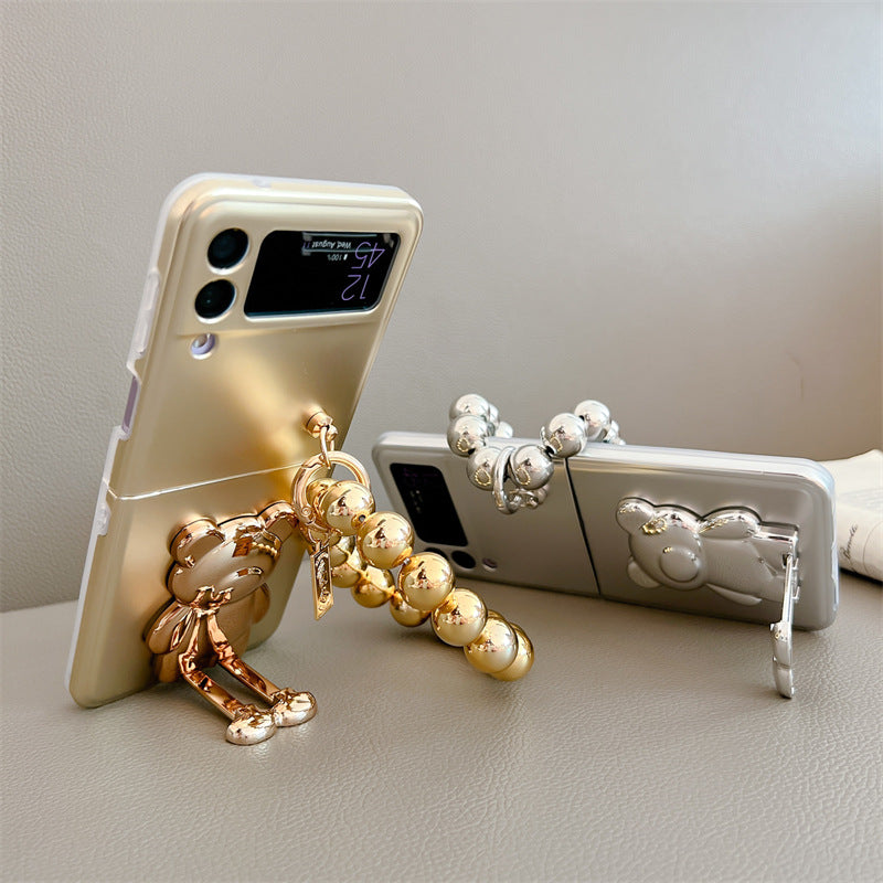 Solid Color Electroplated Bear Stand For Samsung Galaxy Z Flip3/4 Case - mycasety2023 Mycasety