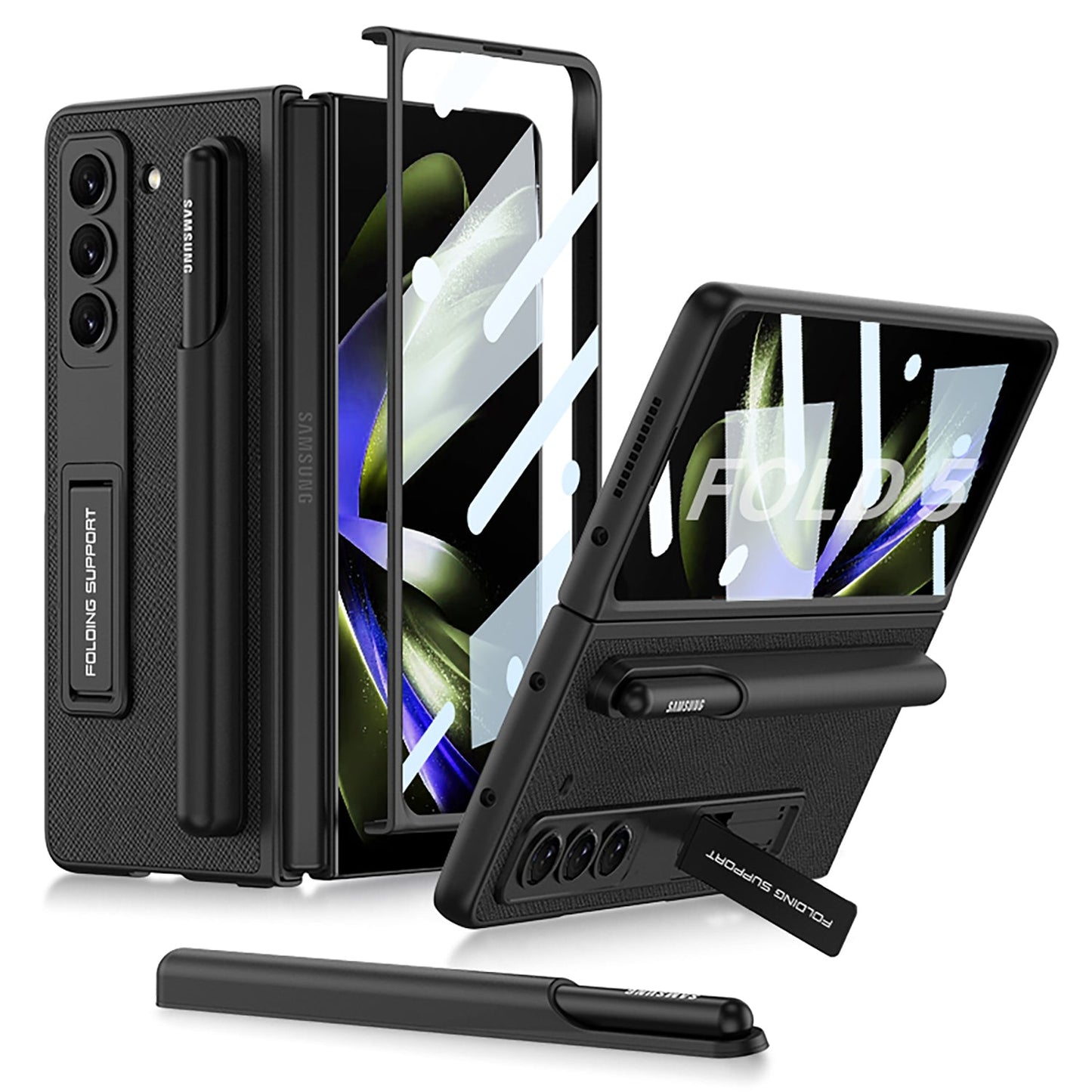 Samsung Galaxy Z Fold 5 Case with Front Screen Tempered Glass Protector & Pen Slot & Stylus - mycasety2023 Mycasety