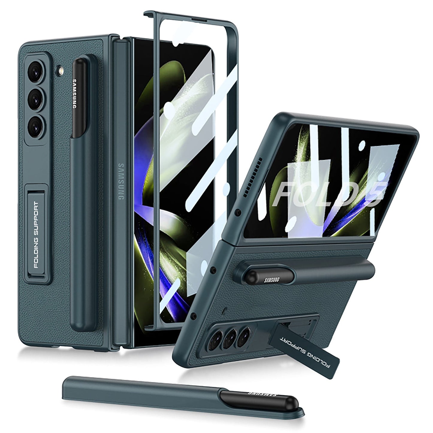 Samsung Galaxy Z Fold 5 Case with Front Screen Tempered Glass Protector & Pen Slot & Stylus - mycasety2023 Mycasety