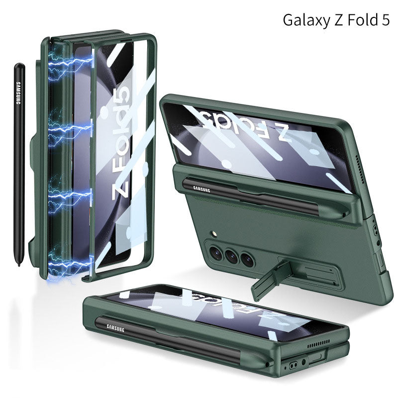 Samsung Galaxy Z Fold5 Case Full Coverage Case with Tempered Glass Protector and Pen Tray Holder - Mycasety Mycasety