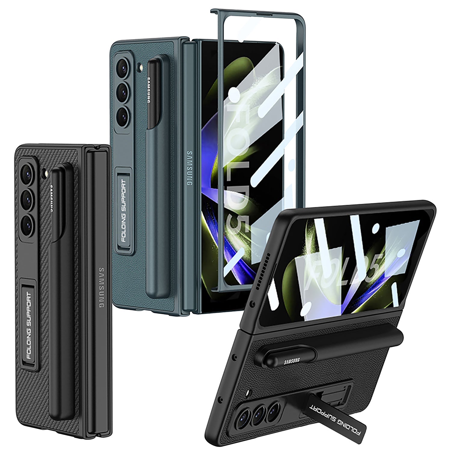 Samsung Galaxy Z Fold 5 Case with Front Screen Tempered Glass Protector & Pen Slot & Stylus - mycasety2023 Mycasety