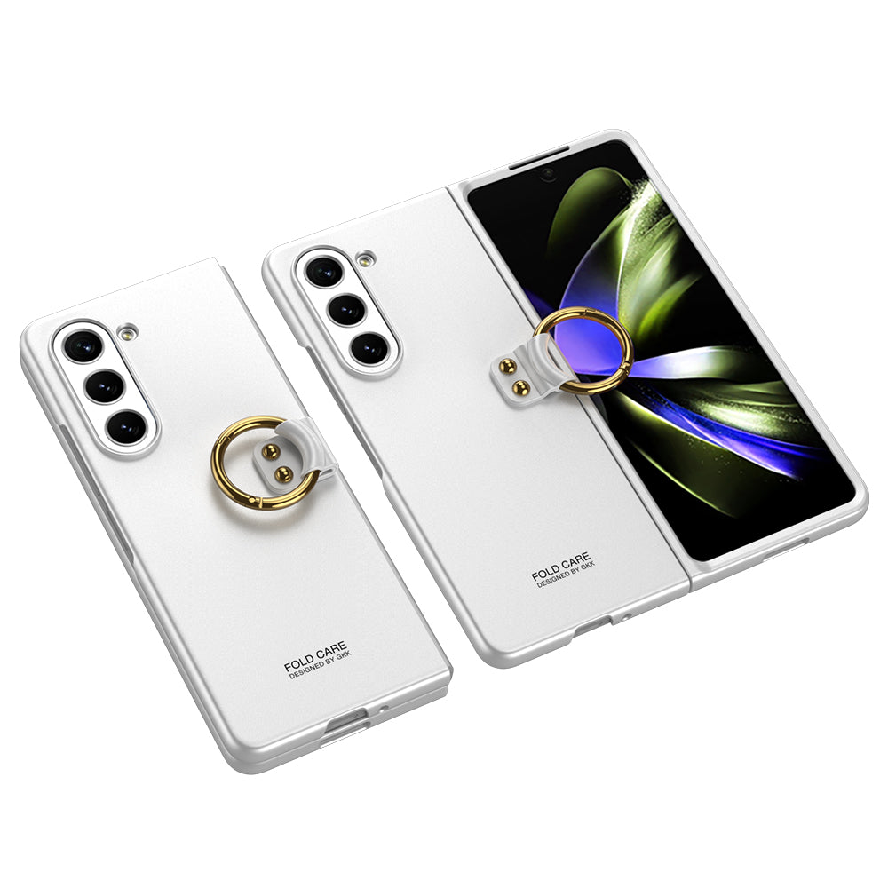 Electroplated Slim Samsung Galaxy Z Fold 5 Case with Front Screen Tempered Glass Protector & Ring - Mycasety Mycasety