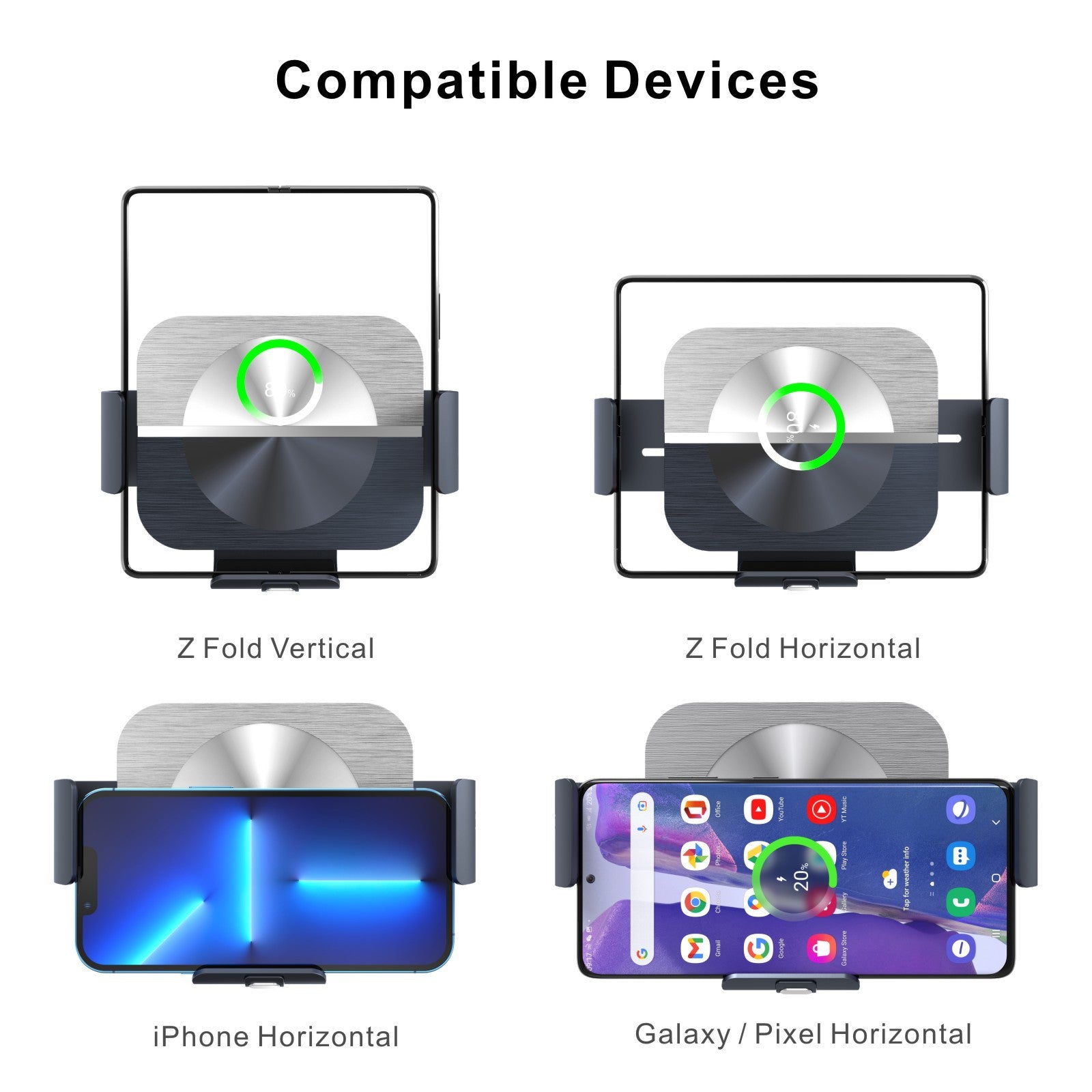 15W Intelligent Automatic Sensor Dual Charging Car Holder Charger For Samsung Galaxy Z Fold5 Fold4 Fold3 5G - Mycasety Mycasety