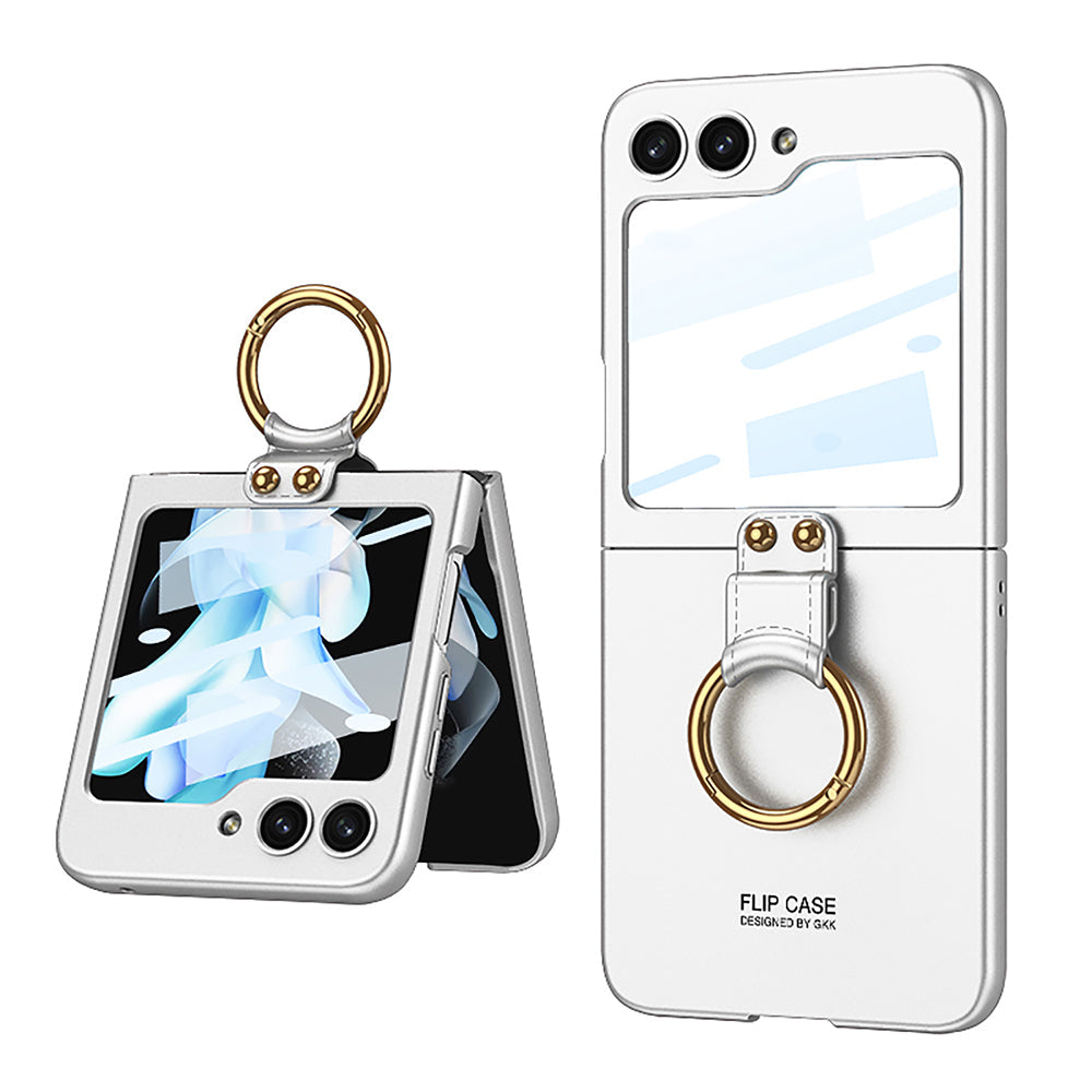 Premium Matte Ring Holder Phone Case With Back Screen Protector For Samsung Galaxy Z Flip5 Flip4 Flip3 - mycasety2023 Mycasety