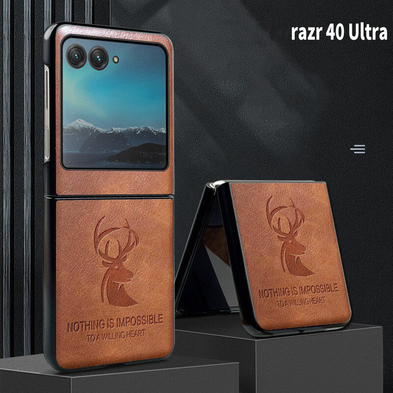 Case For Motorola Razr 40 Ultra Razr 2023 Auspicious Embossed Deer Head PU Leather Case Cover - mycasety2023 Mycasety