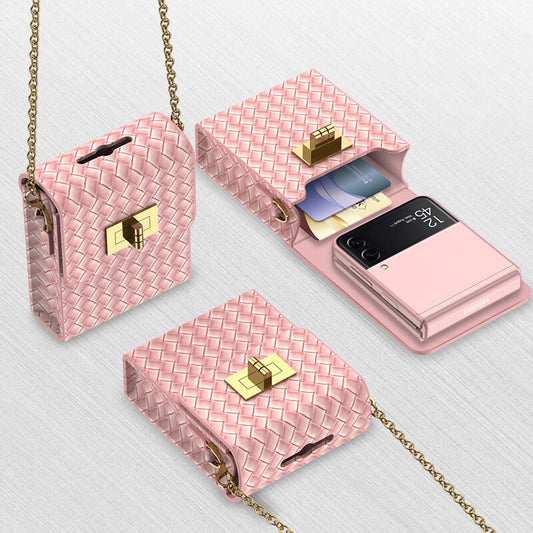 Luxury Leather Mini Phone Bag with Gold Chain For Samsung Galaxy Z Flip4 Flip3 5G - Mycasety Mycasety