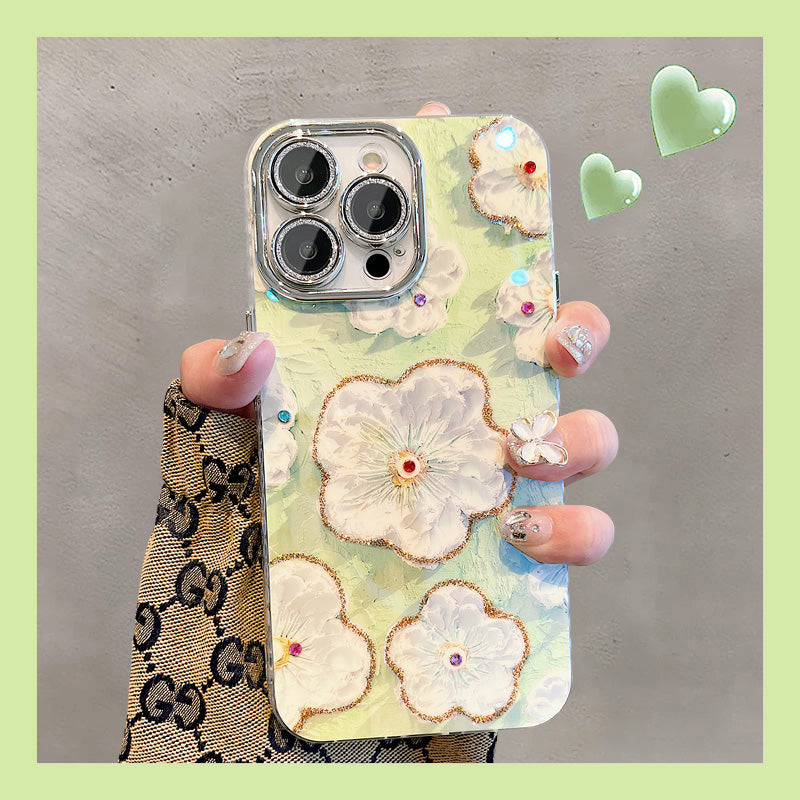 Ins Hot Oil Painting Flower iPhone/Samsung Case with Lens Protector Film