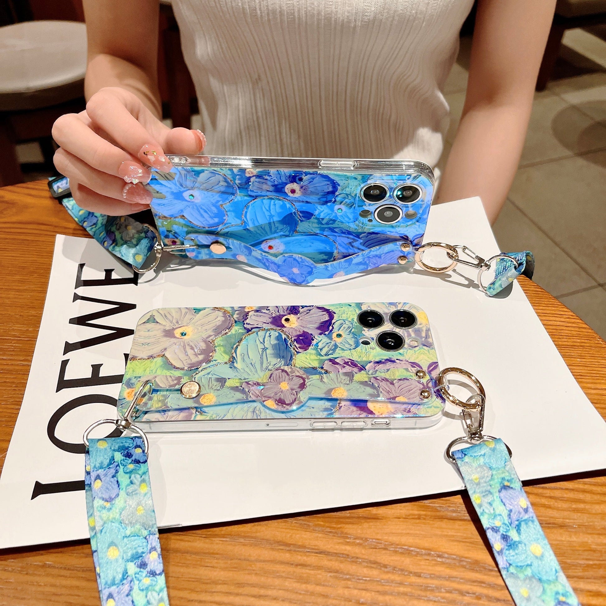 Purple Oil Painting Flower Wristband Holder With Lanyard Samsung Case - mycasety2023 Mycasety