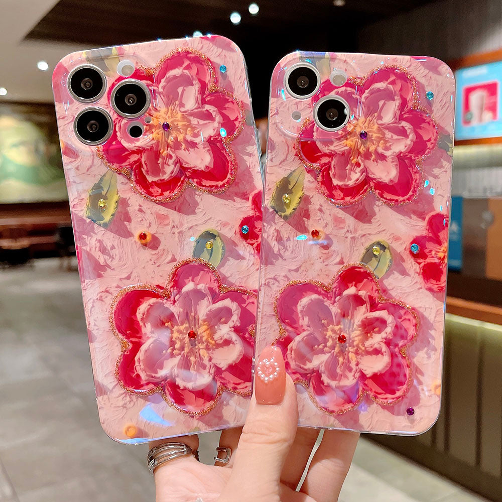 Oil Painting Pink Flower iPhone Case - Mycasety Mycasety