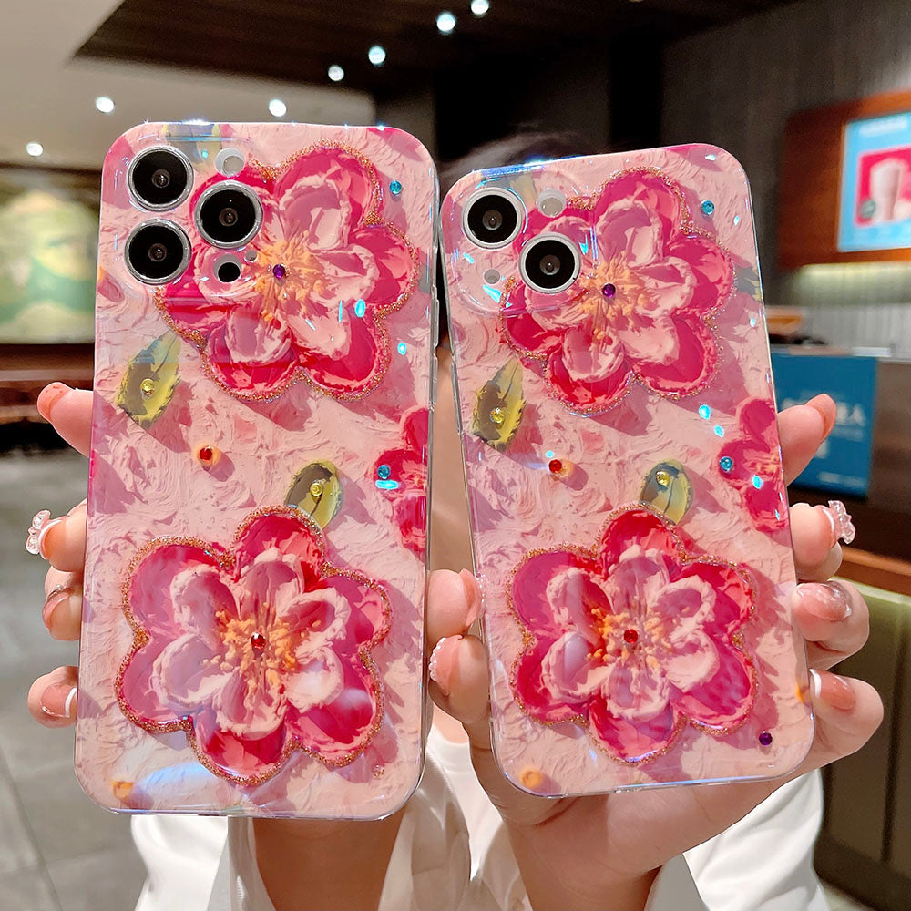 Oil Painting Pink Flower iPhone Case - Mycasety Mycasety