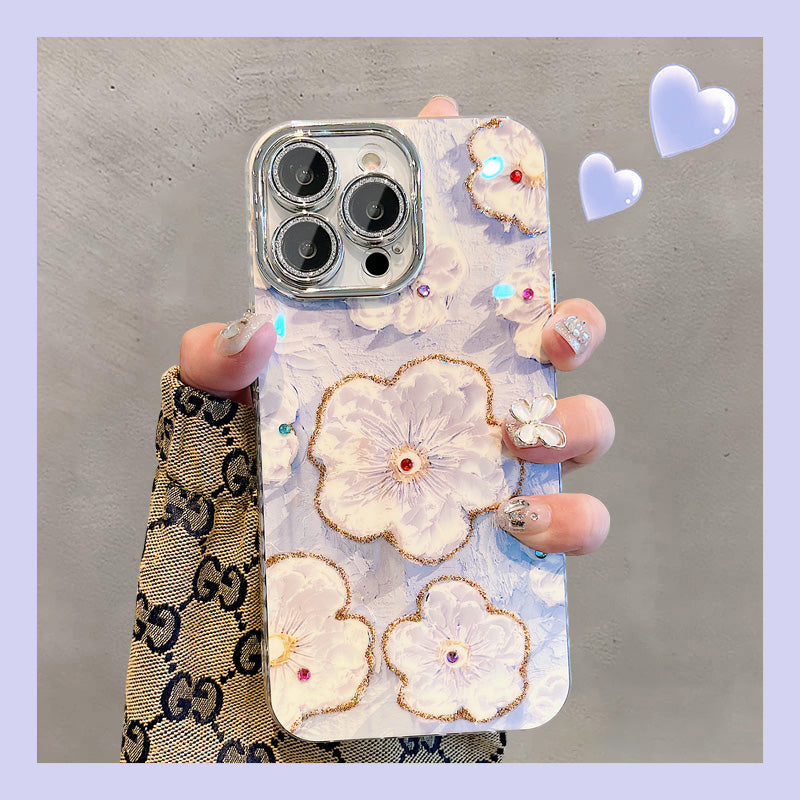 Ins Hot Oil Painting Flower iPhone/Samsung Case with Lens Protector Film