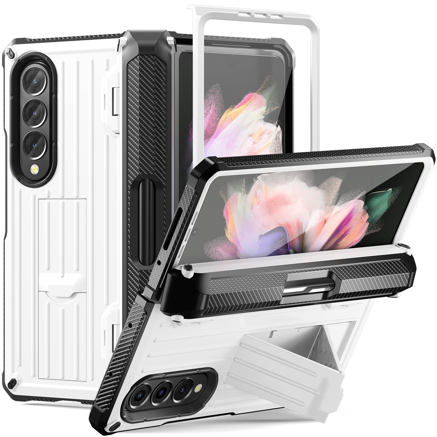 Mecha All-Inclusive Sturdy Invisible Bracket Pen Box Phone Case For Samsung Galaxy Z Fold5 Fold4 Fold3 With Back Screen Protector - Mycasety Mycasety