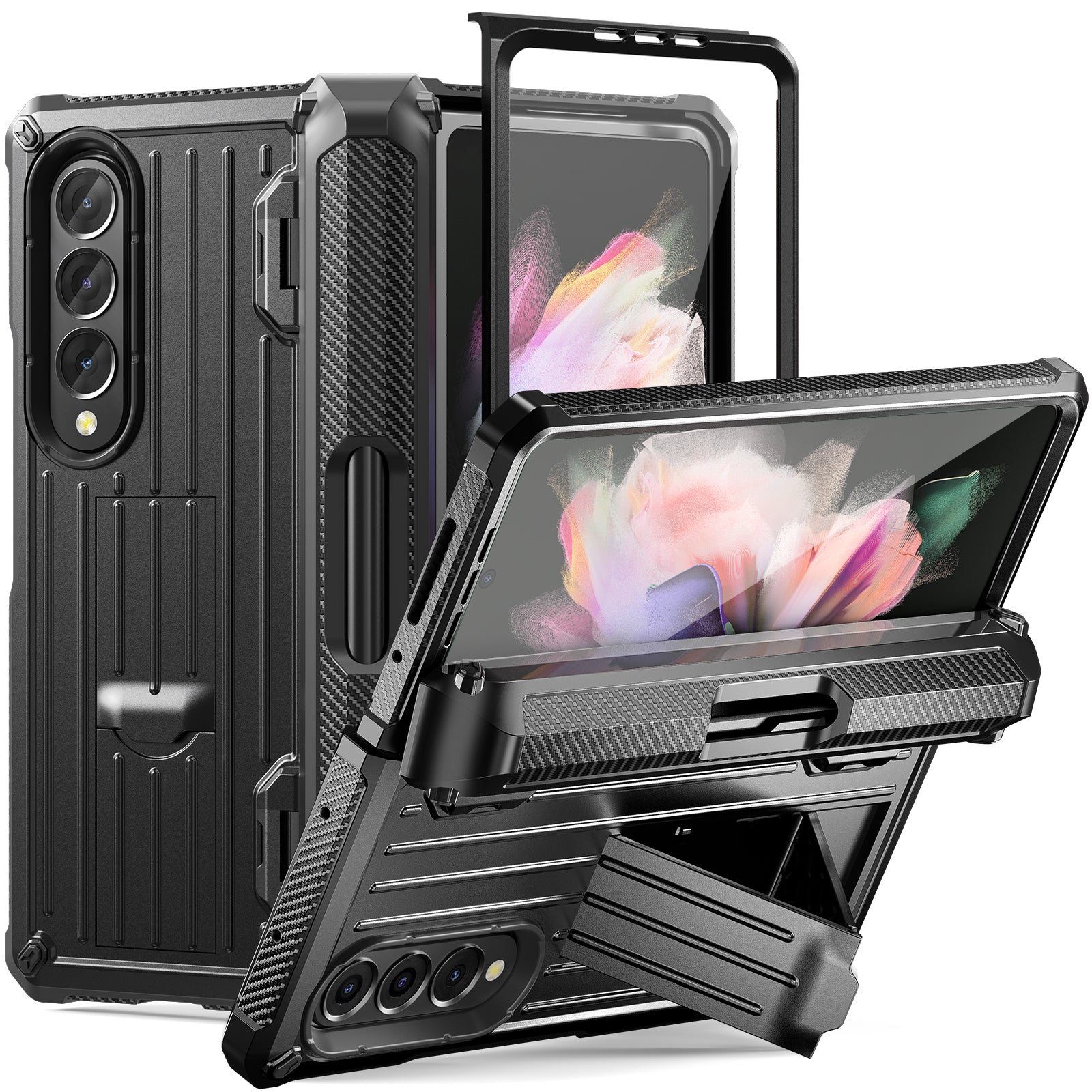 Mecha All-Inclusive Sturdy Invisible Bracket Pen Box Phone Case For Samsung Galaxy Z Fold5 Fold4 Fold3 With Back Screen Protector - mycasety2023 Mycasety
