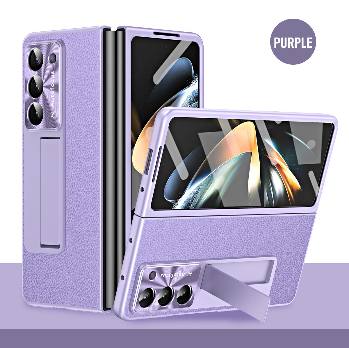 Leather Galaxy Z Fold5 Case with Front Screen Protector With Hidden Kick-Stand - mycasety2023 Mycasety