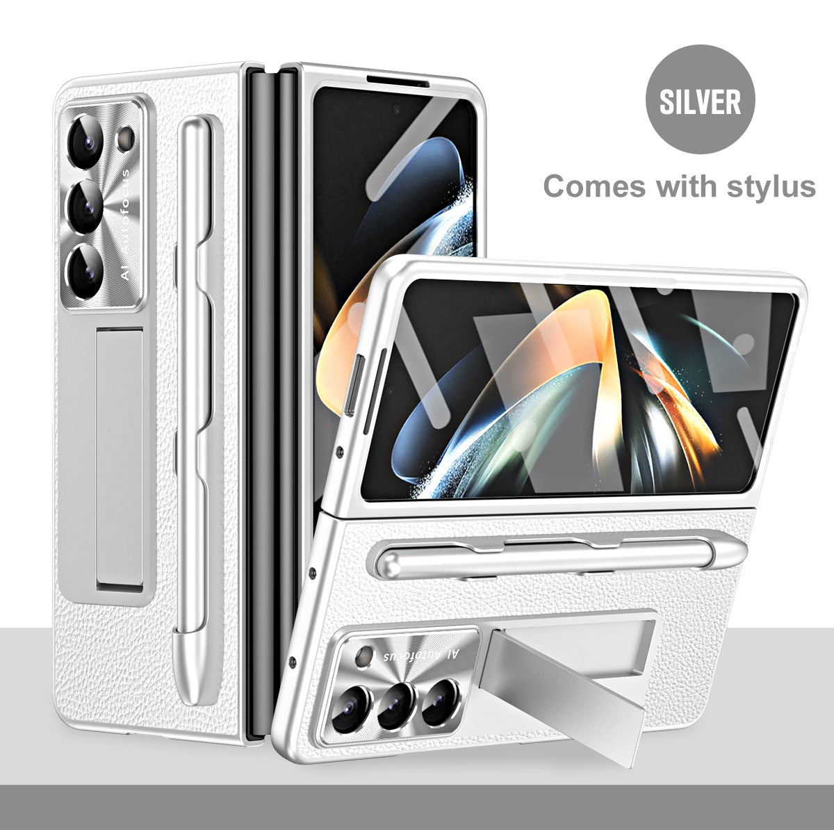 Non-slip Galaxy Z Fold5 Case with Front Screen Protector & Kick-Stand & Pen Slot and Stylus - Mycasety Mycasety