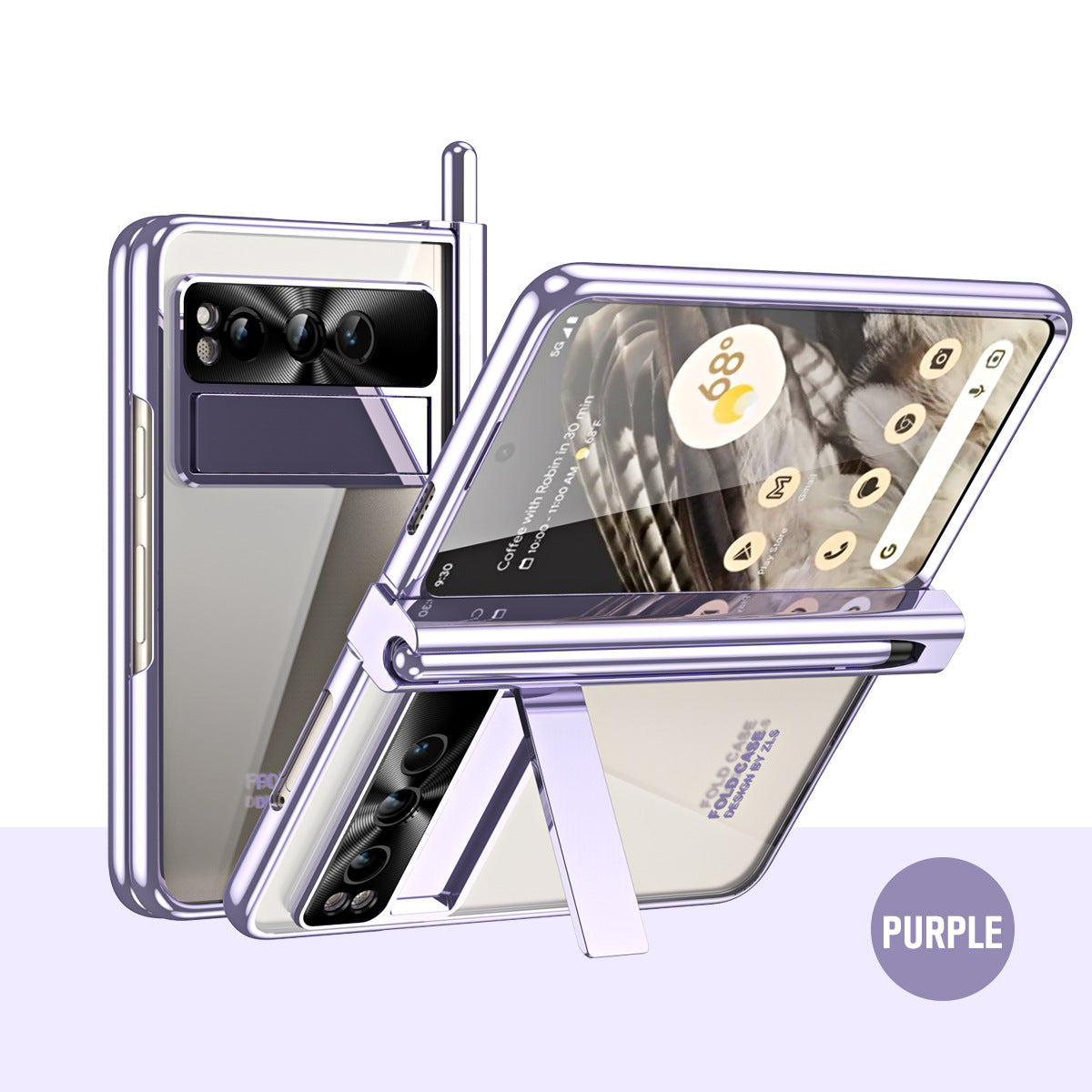 Electroplated Transparent Google Pixel Fold Case with Dual Hinge Protector & Screen Protector & Hidden Kickstand Pen Slot & Free Stylus - mycasety2023 Mycasety