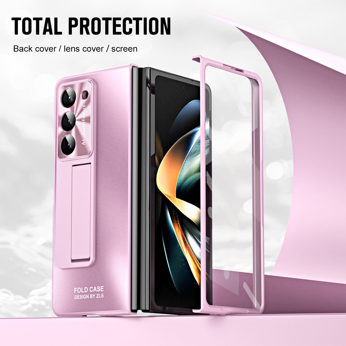 Plating Galaxy Z Fold5 Case with Front Screen Protector & Hidden Stand - mycasety2023 Mycasety