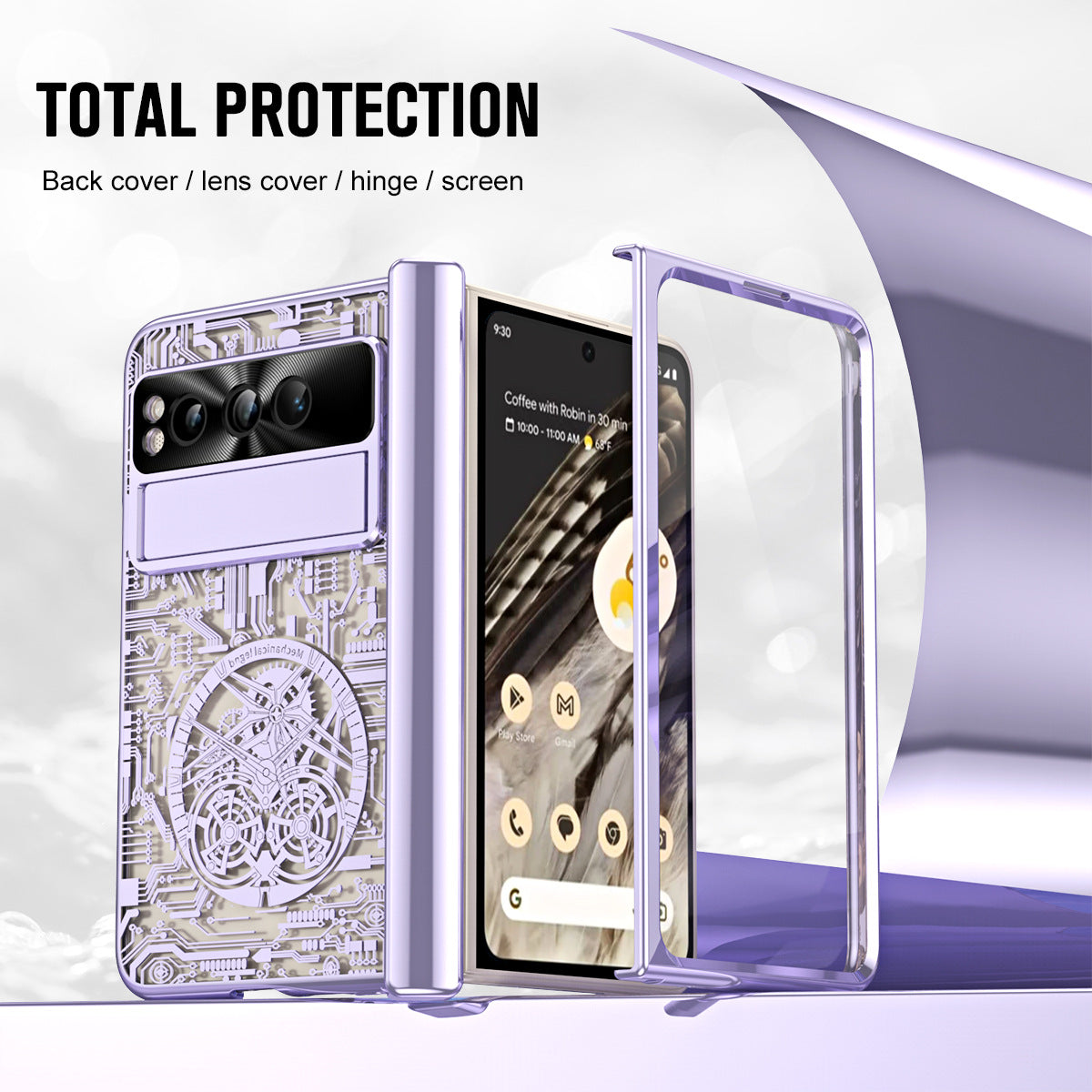 Electroplating Transparent Google Pixel Fold Case All-inclusive Drop-resistantCase with Hinge Protection Aand Kick-stand - Mycasety Mycasety