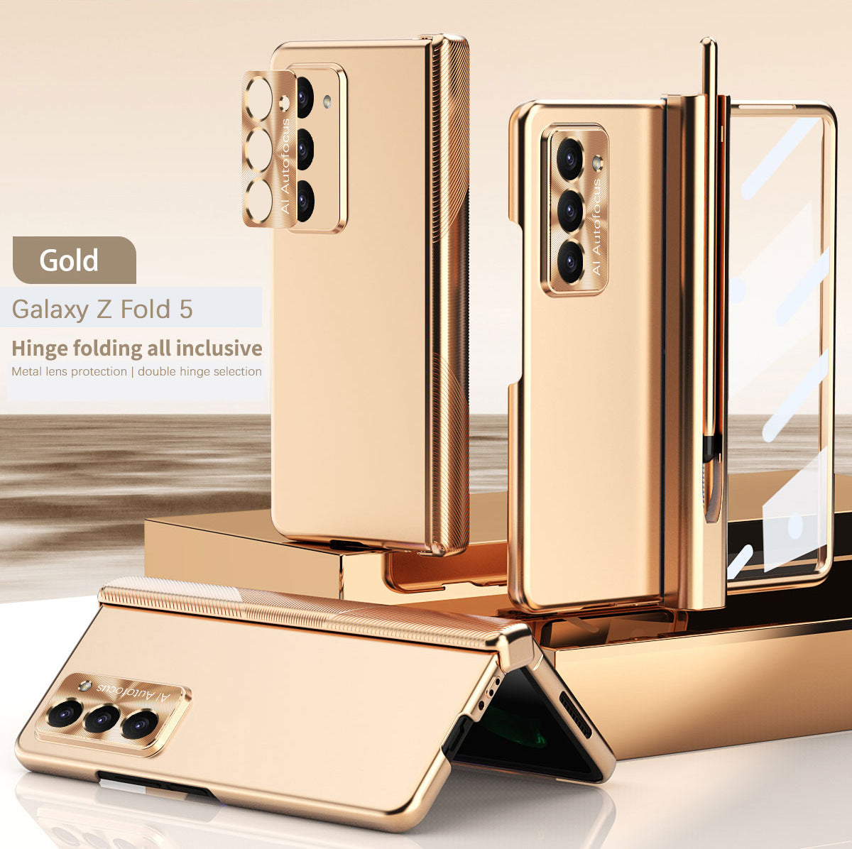 Electroplated Folding Case For Galaxy Z Fold5 Fold4 Fold3 With Double Hinge Protector and Free Stylus - Mycasety Mycasety