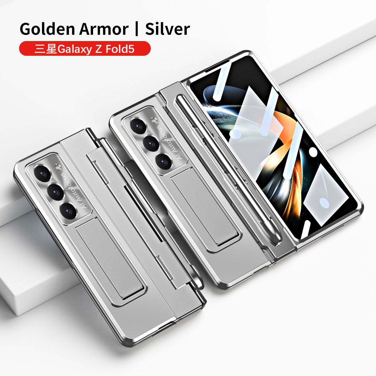 Galaxy Z Fold5 Case with Front Screen Protector & Flat Hinge & Pen Slot With Stylus - Mycasety Mycasety