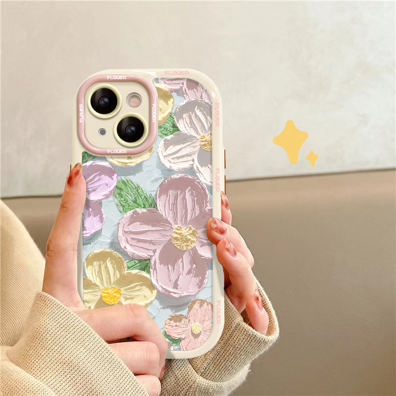 Oil Painting Flower iPhone Cream Case - mycasety2023 Mycasety