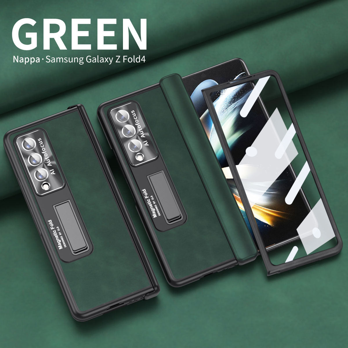 Luxury Nappa Leather Cover Magnetic Hinge Folding Shell Case For Samsung Galaxy Z Fold3 Fold4 Fold5 With Screen Protector - mycasety2023 Mycasety
