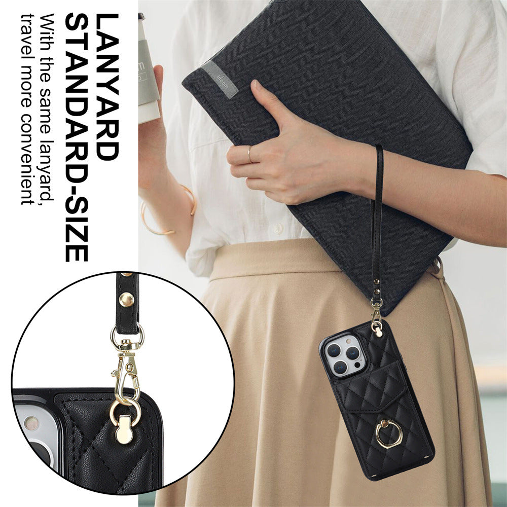 Luxurious Leather Card Holder Anti-fall Protective iPhone Case With Lanyard - Mycasety Mycasety