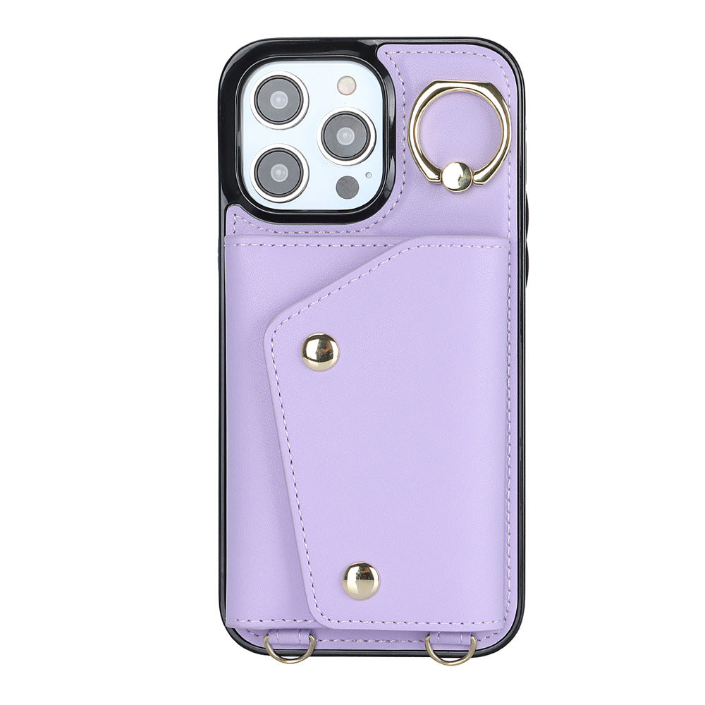 Luxurious Leather Card Holder Anti-fall Protective iPhone Case With Lanyard - Mycasety Mycasety