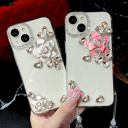 Luxury Camellia Diamond Transparent iPhone case - Mycasety Mycasety