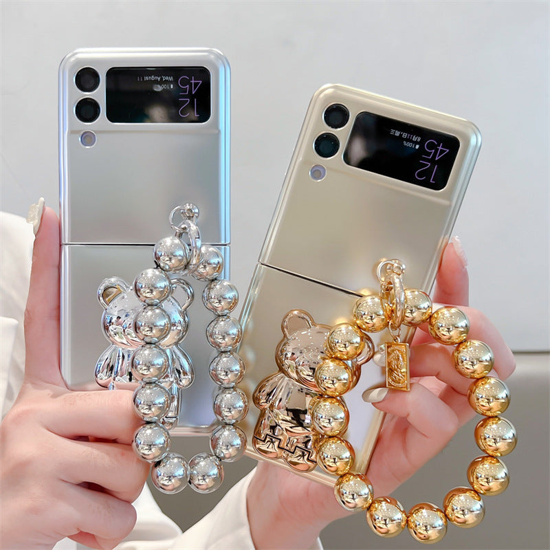 Solid Color Electroplated Bear Stand For Samsung Galaxy Z Flip3/4 Case - mycasety2023 Mycasety